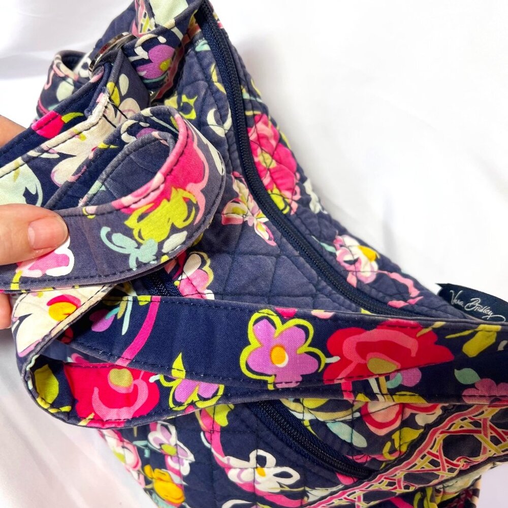 Vera Bradley-Retired Print-Floral-Navy Blue/Pink/Yellow Mix-Medium-Pockets-Cloth - Picture 4 of 16